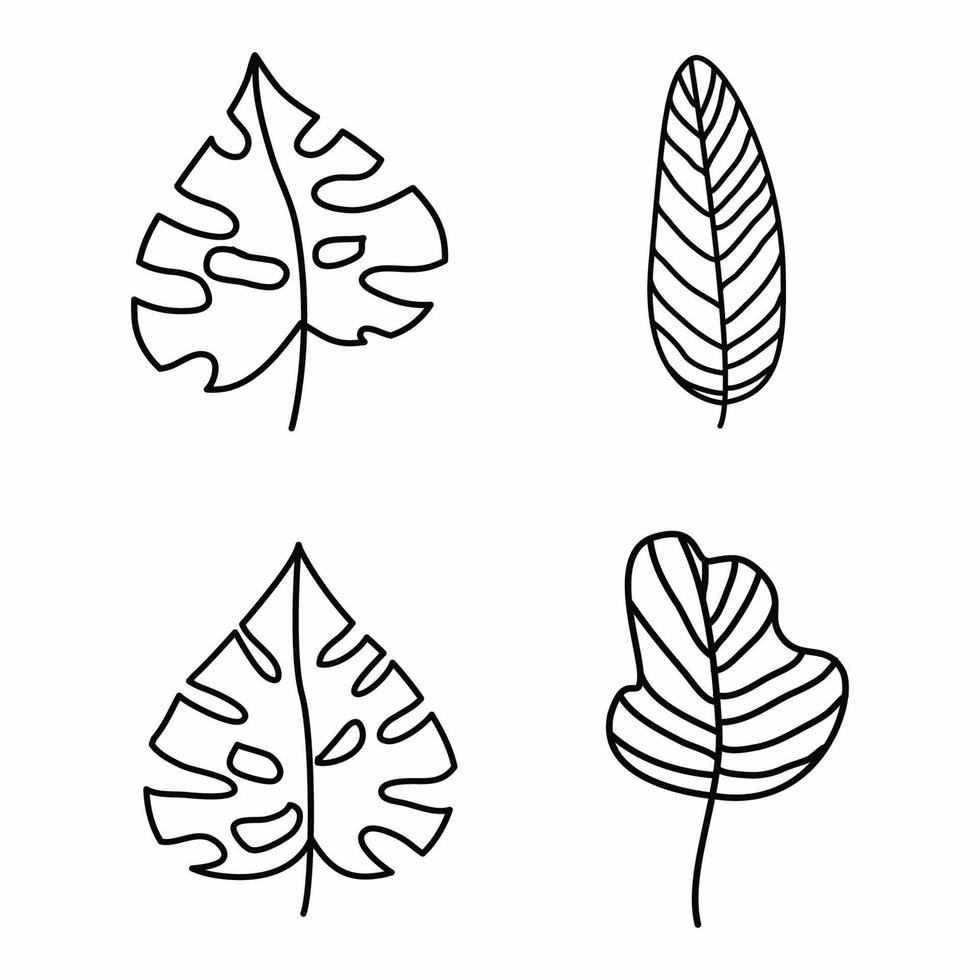 Hand-painted decorative leaves. Tree branches with leaves and flowers vector