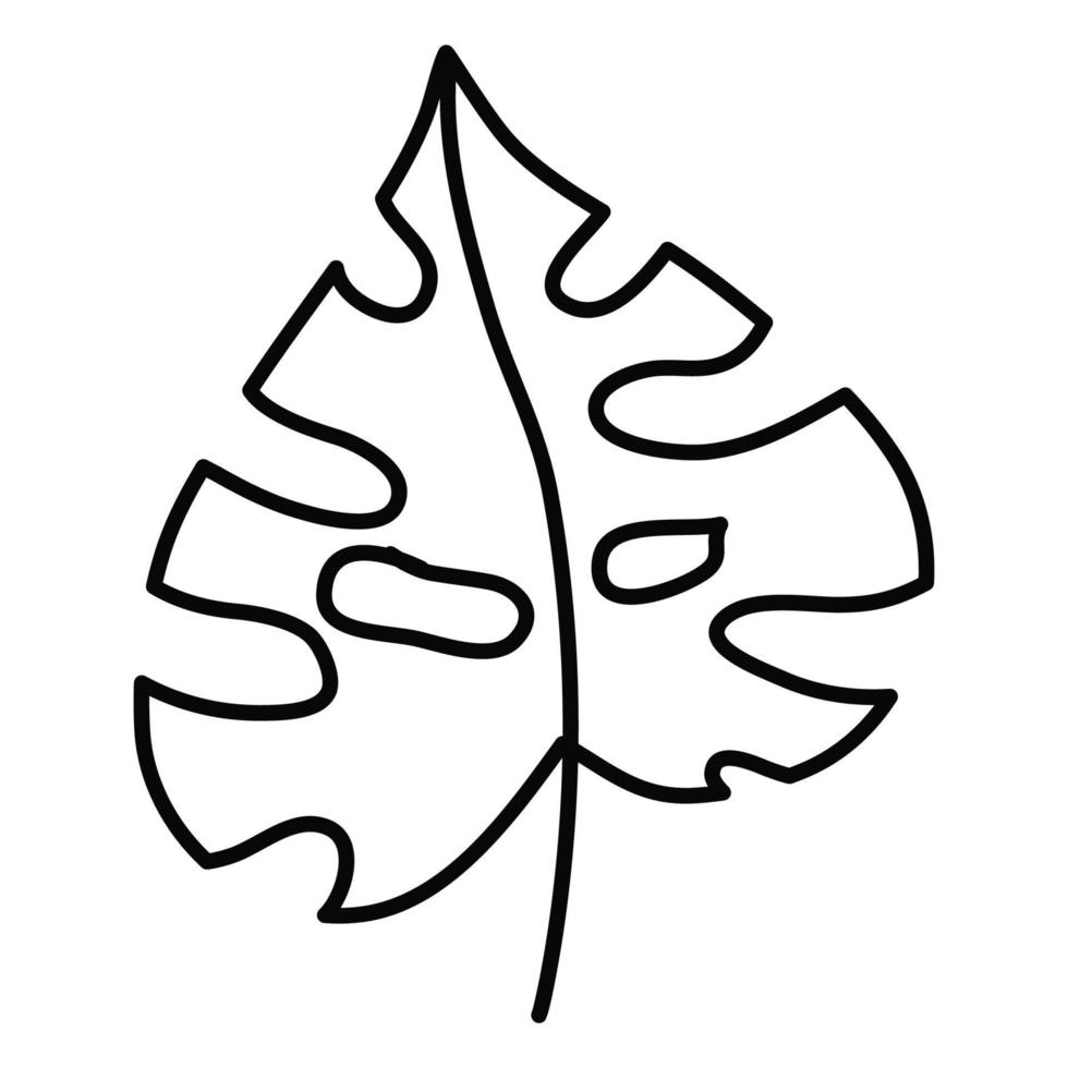 monstera dibujada con líneas, al estilo del arte lineal, aislada en un fondo blanco. vector