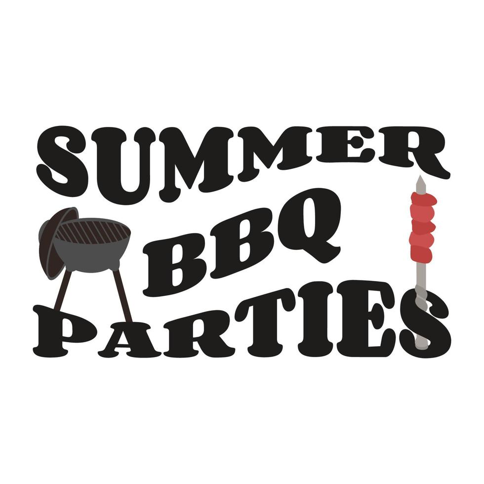 Summer Bbq parties invitation with grill. Barbecue groovy poster. Food flyer. Flat style, vector illustration.