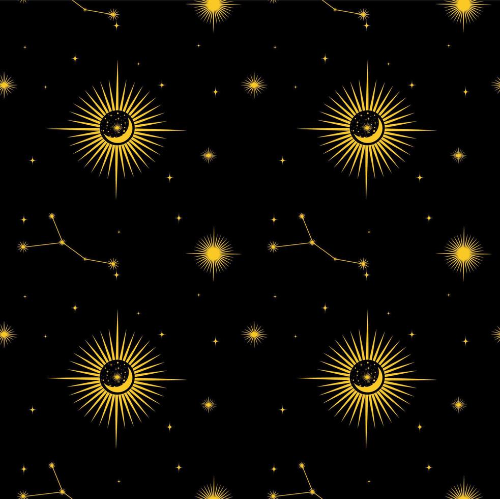 Seamless print with a pattern of the constellation of the cosmic galaxy use for textiles, yoga mat with zodiac star, phone case. vector