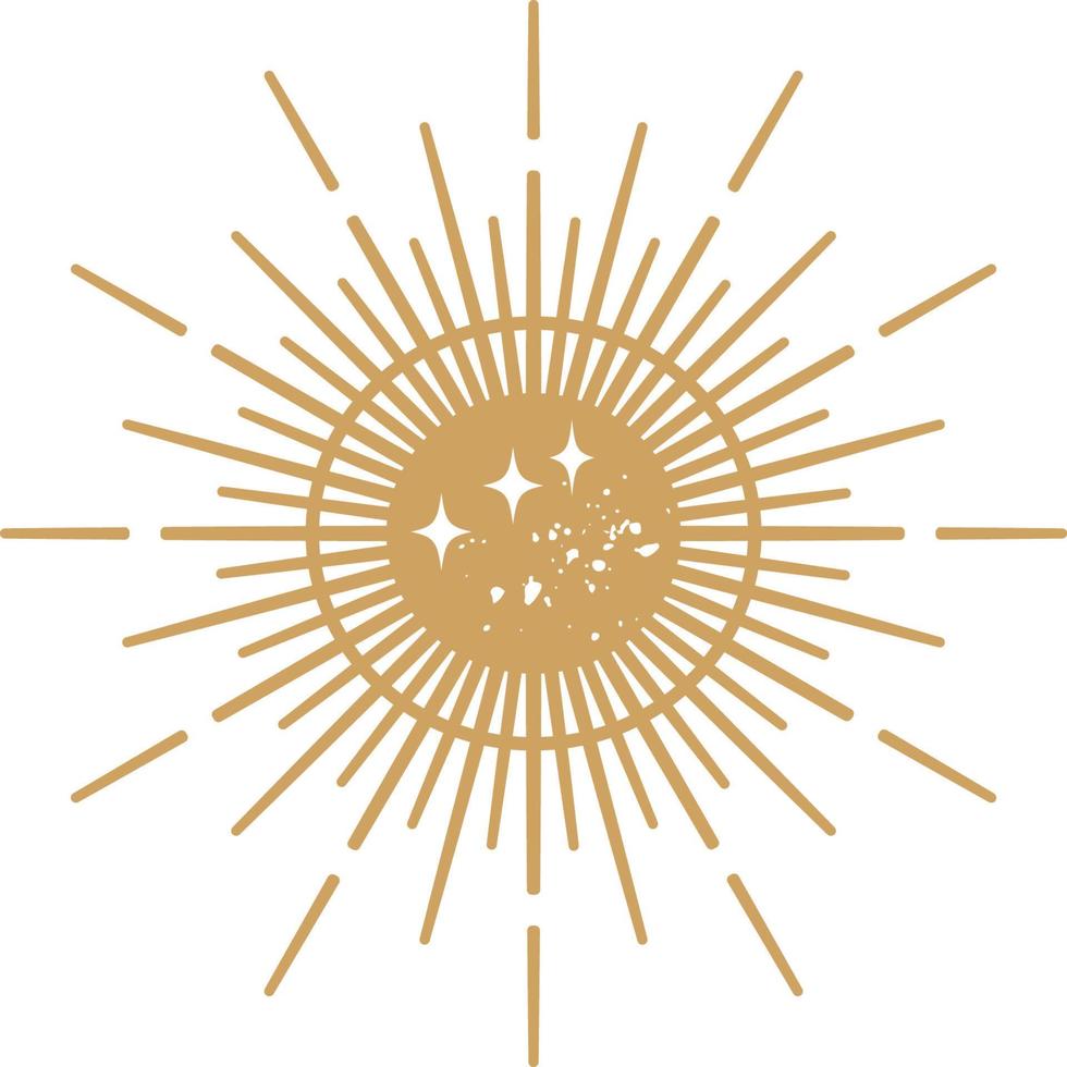 Sun, golden mystical logo, retro design. drawings for tattoo, boho design, astrology, horoscope. Doodle isolated. vector