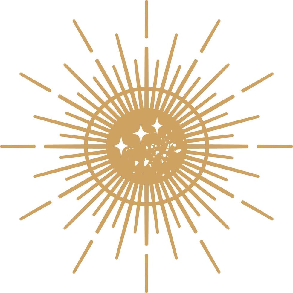 Sun, golden mystical logo, retro design. drawings for tattoo, boho design, astrology, horoscope. Doodle isolated. vector