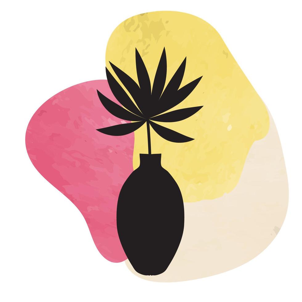 Palm leaves in a vase on the background of abstract geometric shapes. Exotic tropical composition on a beige background. Print. vector