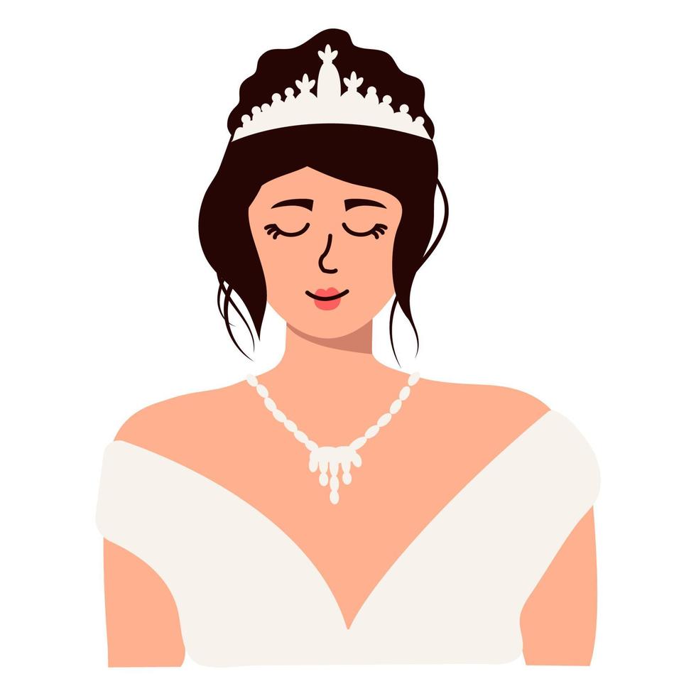 Fashion beautiful woman bride with closed eyes in stylish wedding dress,vector. vector