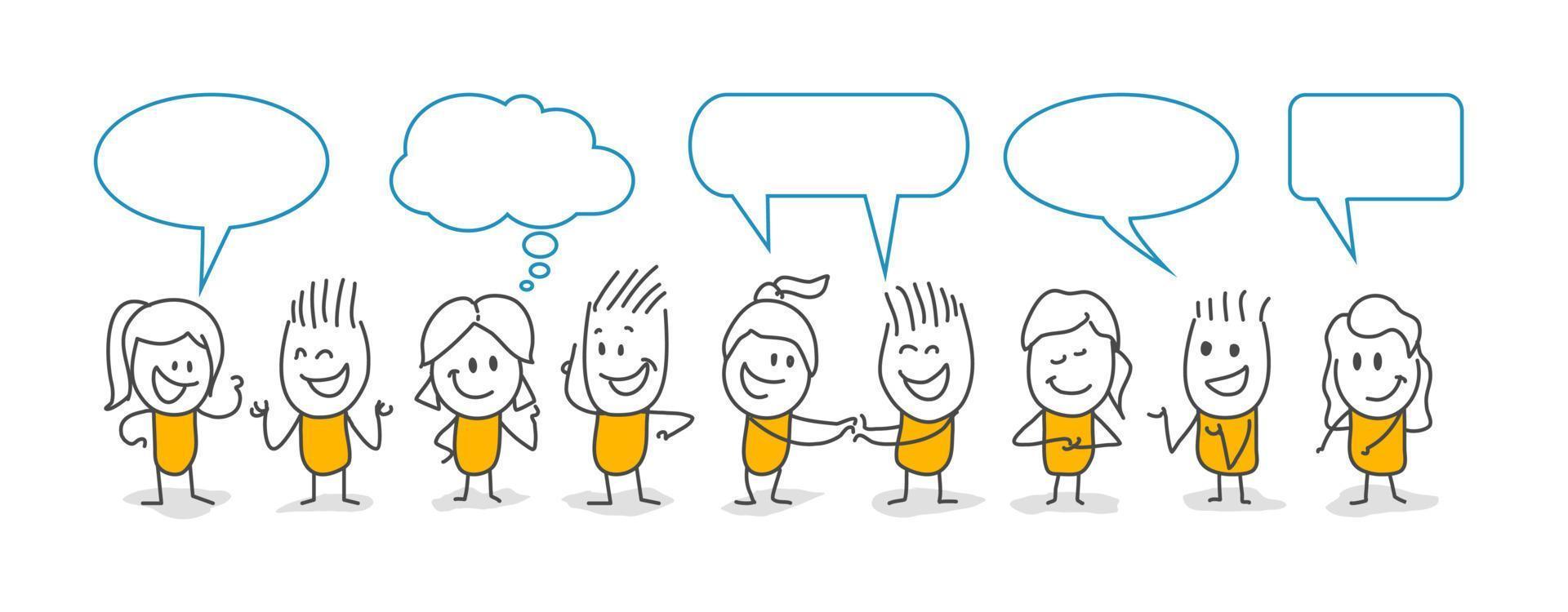 Stick figures with dialogue speech bubbles. vector