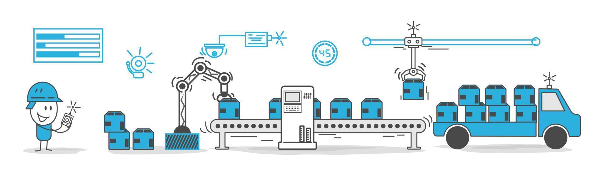 Stick figures. Modern industry 4.0 technical automation concept. vector
