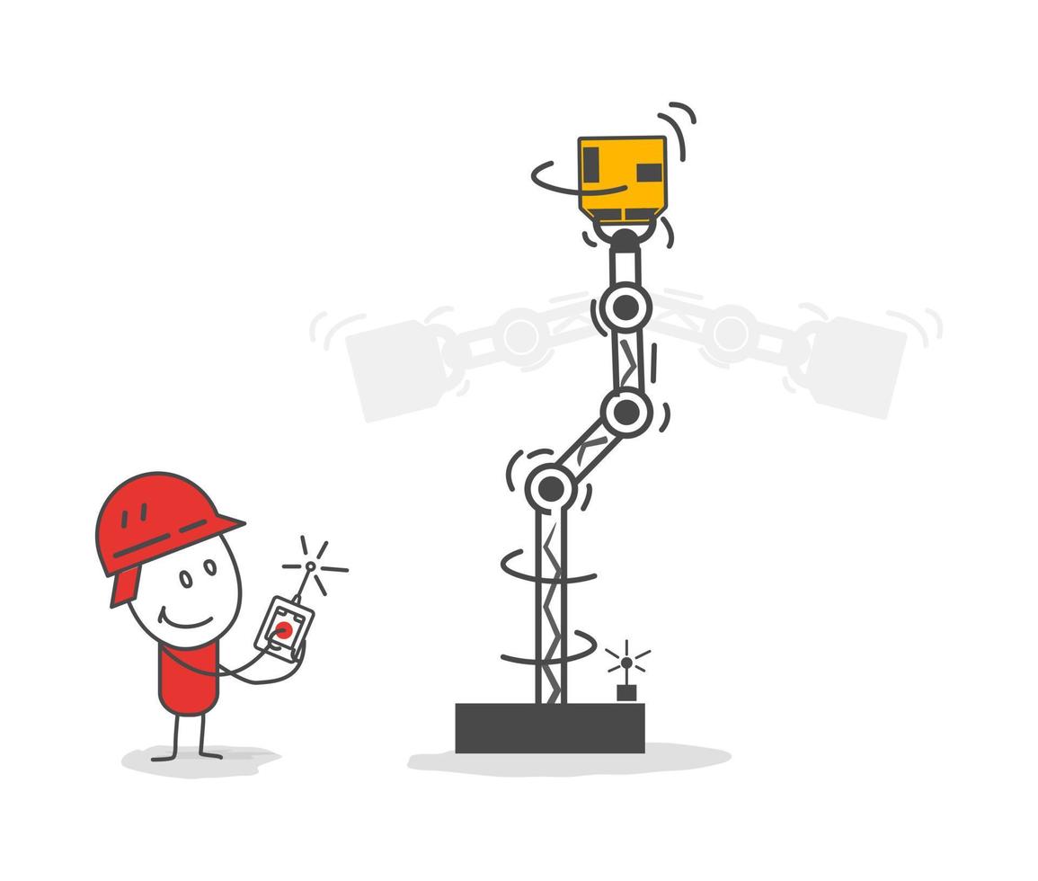 Stick figures. Factory automation. Robot. vector