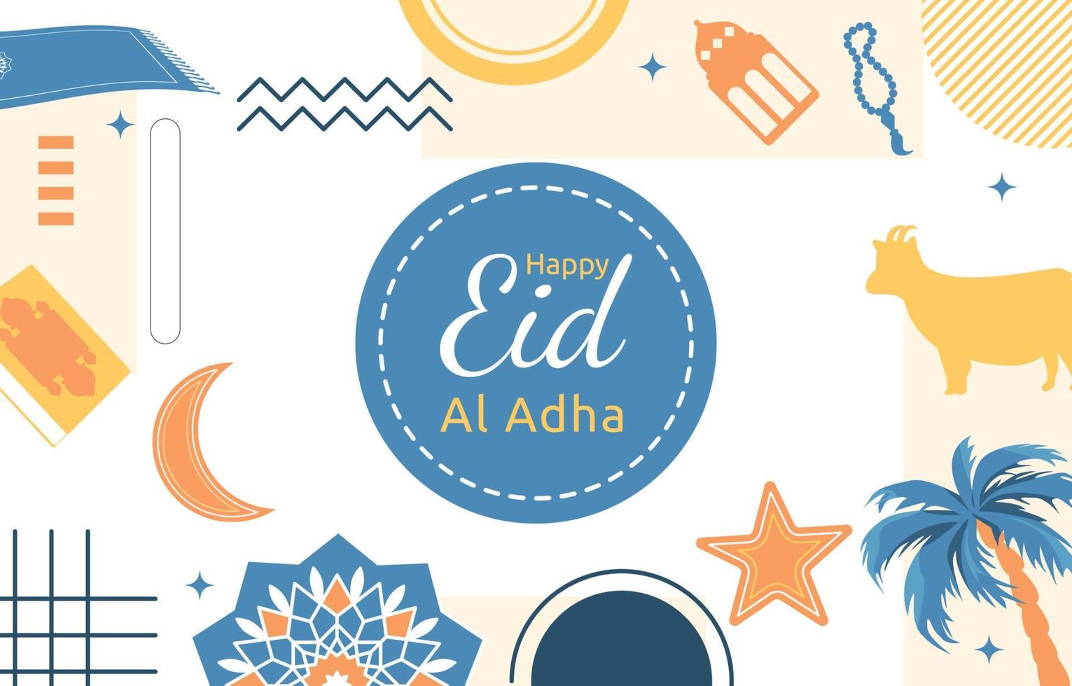 eid adha mubarak evento de sacrificio islámico fondo de tarjeta de memphis vector