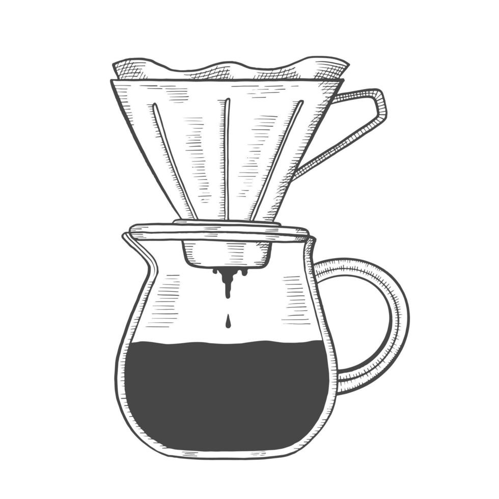 amante de la preparación de goteo de café boceto dibujado a mano aislado único con estilo de esquema vector