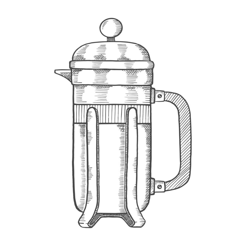 coffee french press brew lover single isolated hand drawn sketch with outline style vector