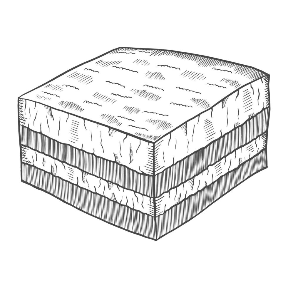 tiramisú italia o cocina italiana comida tradicional doodle aislado boceto dibujado a mano con estilo de esquema vector