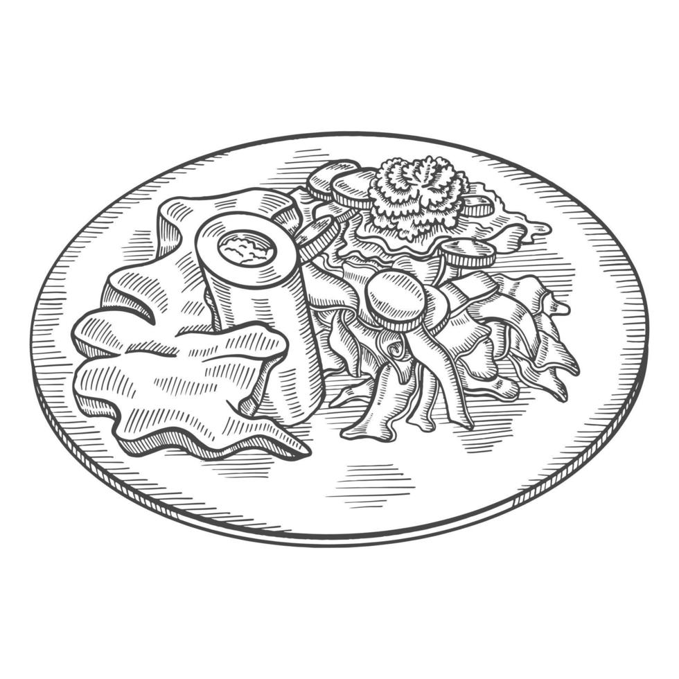 ossobuco italy or italian cuisine traditional food isolated doodle hand drawn sketch with outline style vector