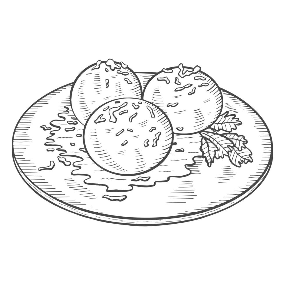 arancini italia o cocina italiana comida tradicional doodle aislado boceto dibujado a mano con estilo de contorno vector