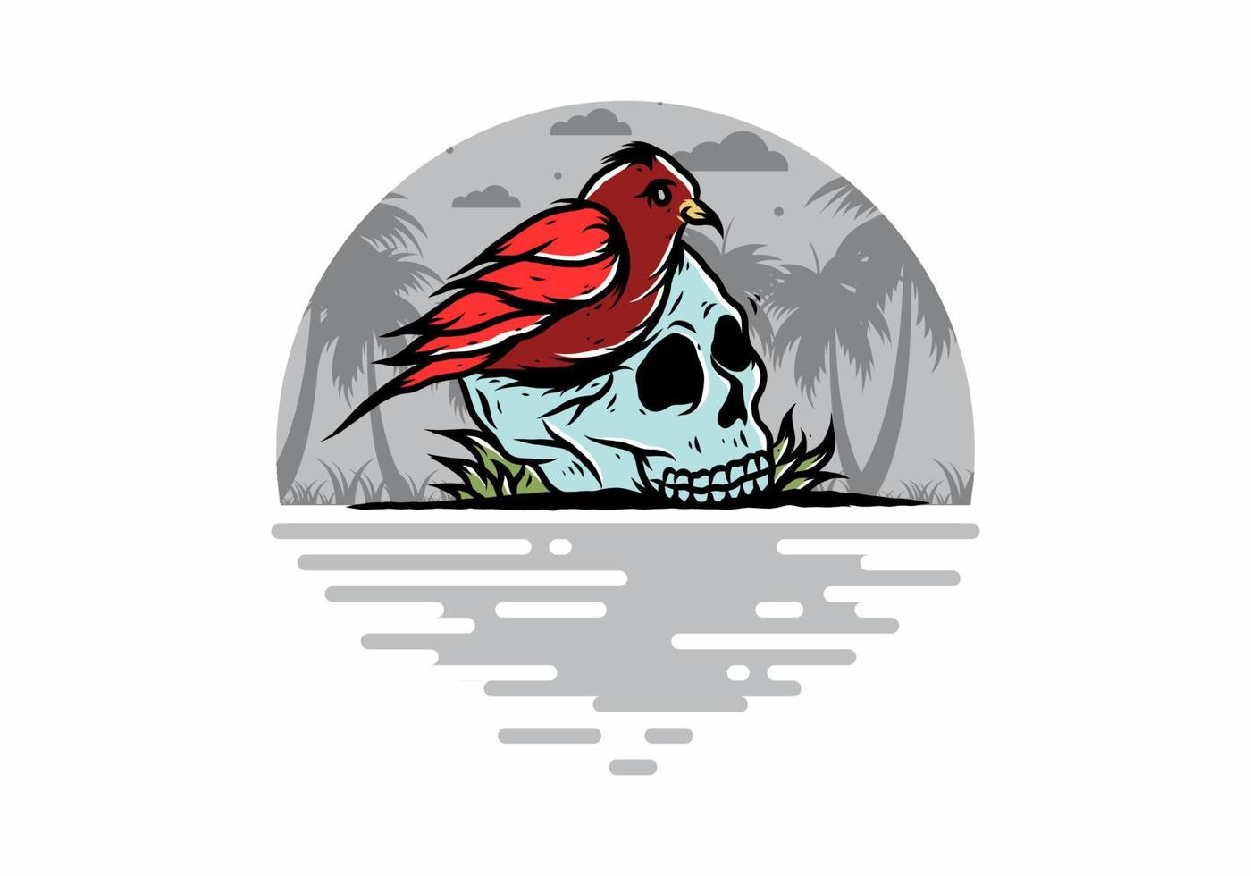 Bird nesting in skull illustration vector