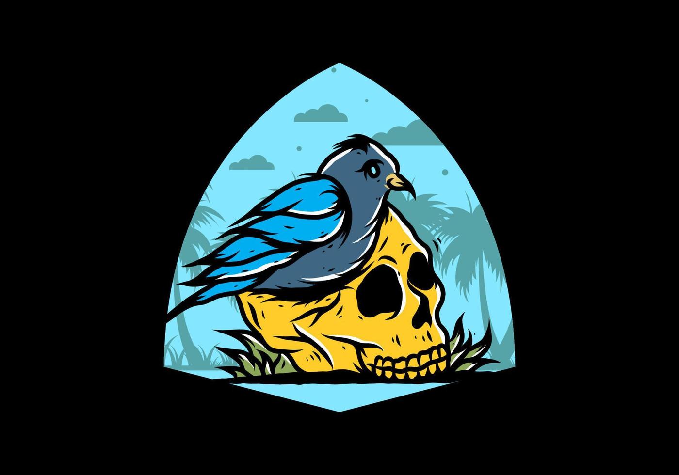 Bird nesting in skull illustration vector