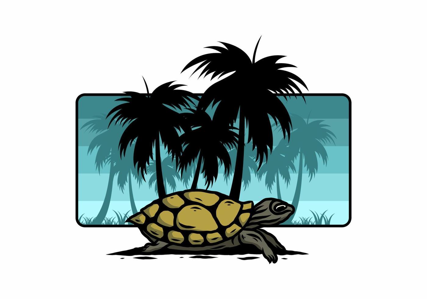 Sea turtle under the coconut tree illustration vector