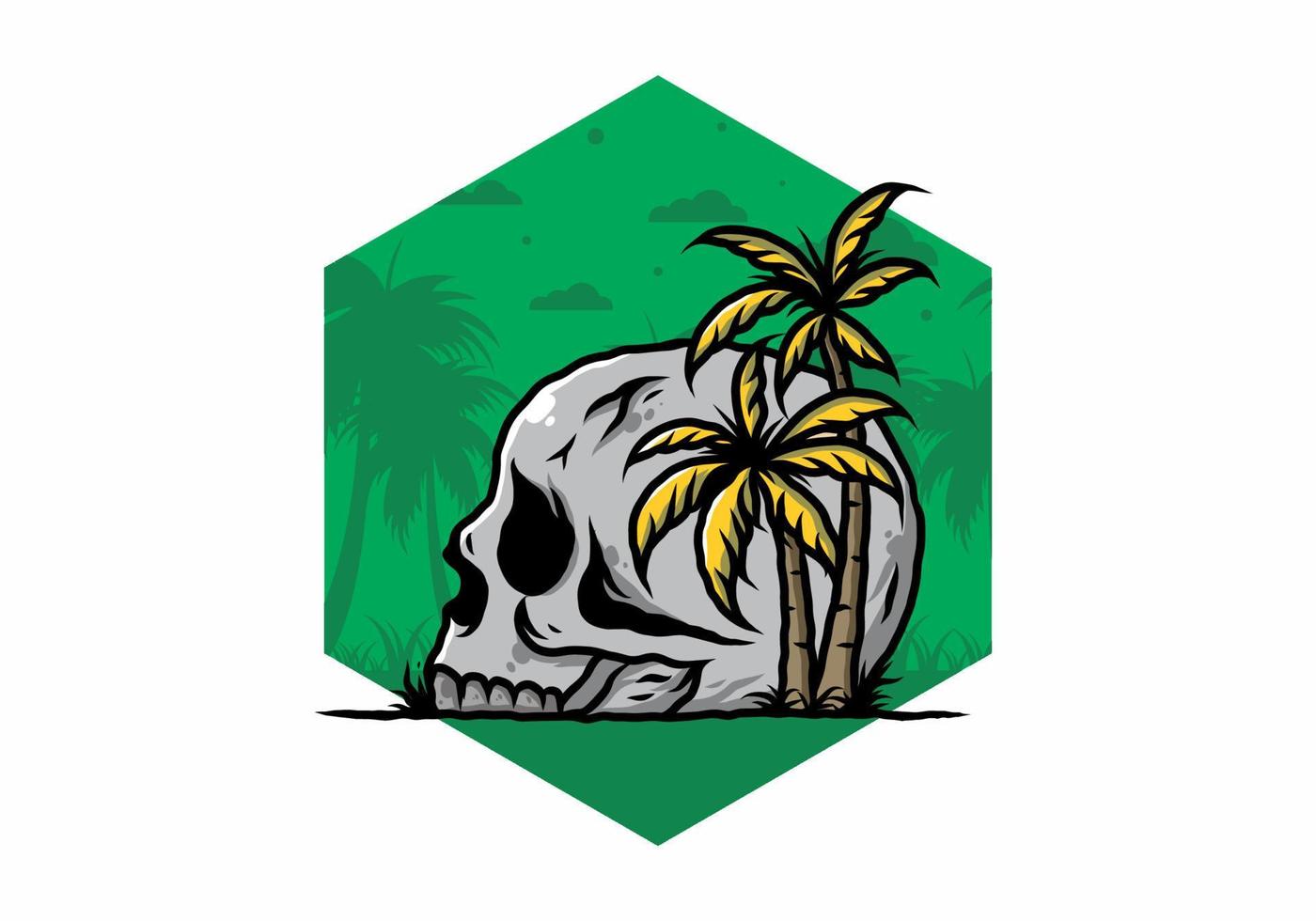 Skull head under coconut trees illustration vector