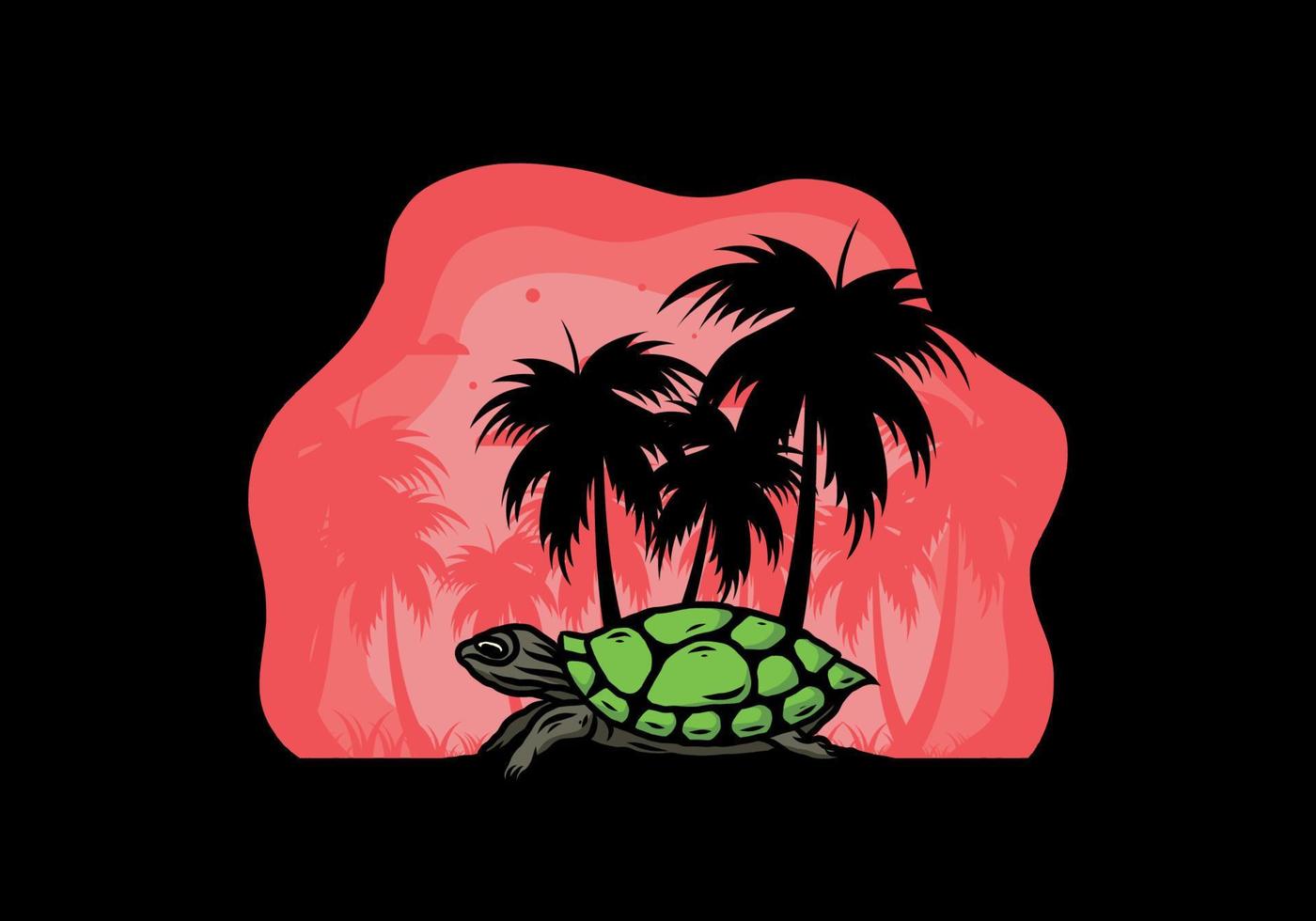 tortuga marina bajo la ilustración del árbol de coco vector