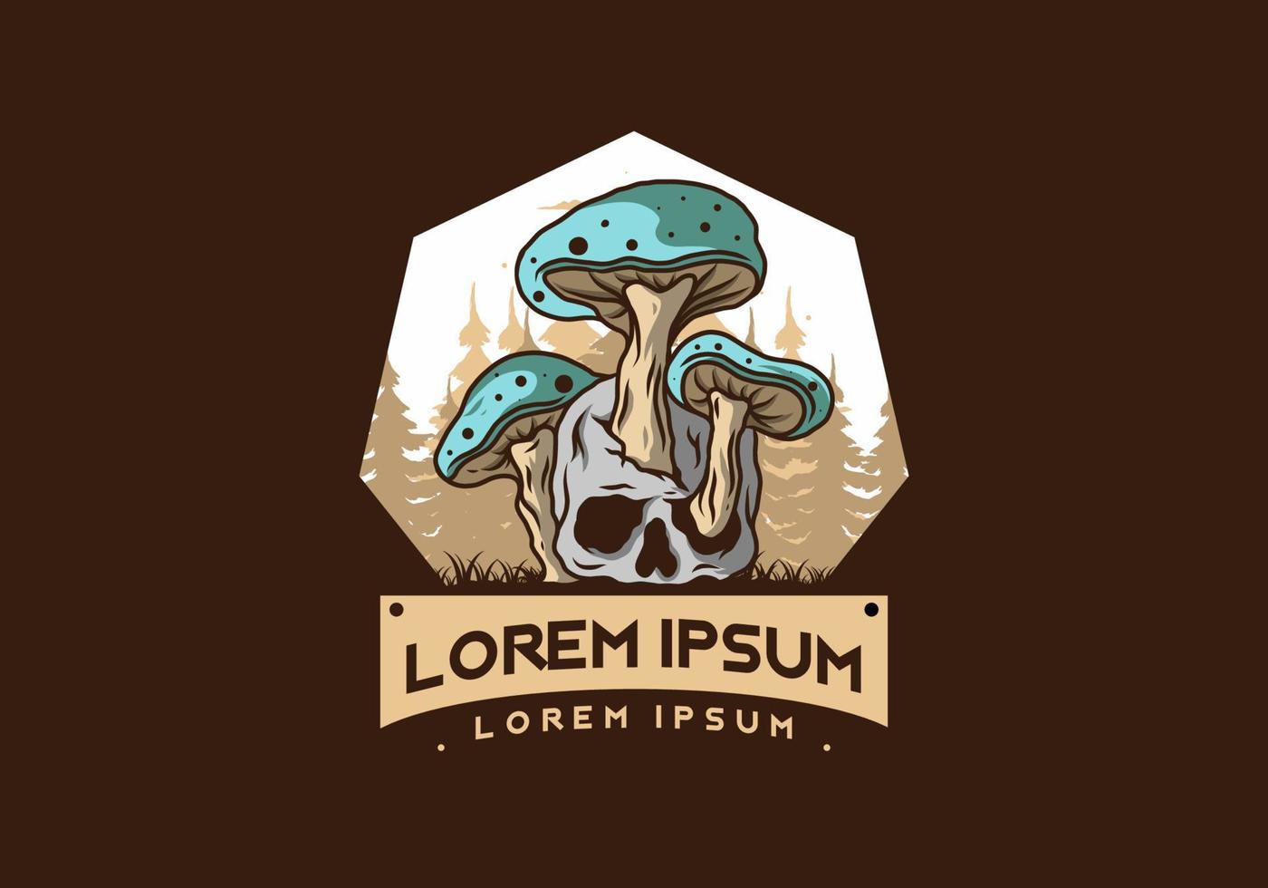 Mushroom growing on human skull illustration vector