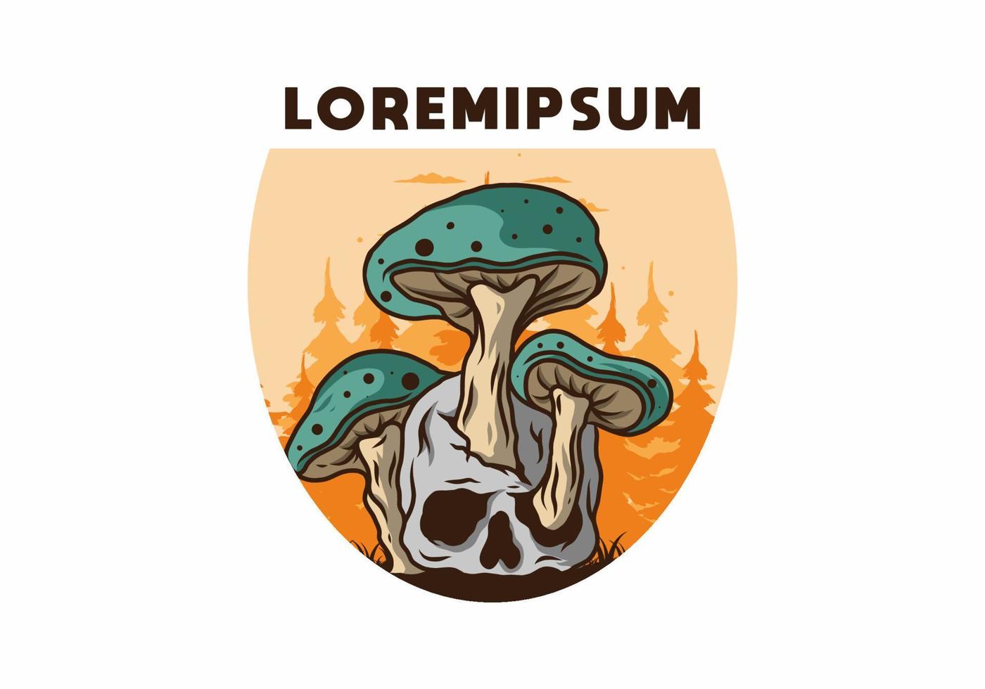 Mushroom growing on human skull illustration vector