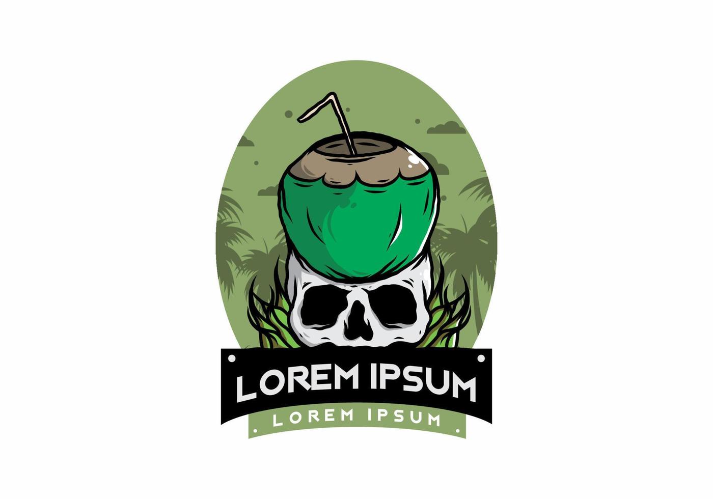 Coconut drink on human skull illustration vector