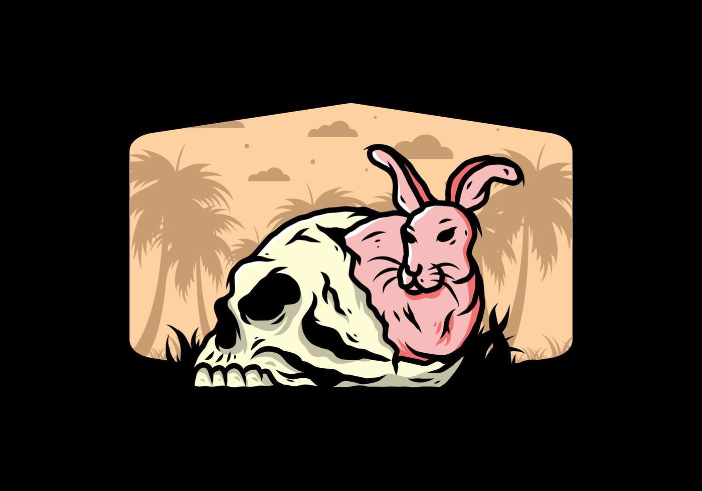 Rabbit hiding inside human skull illustration vector