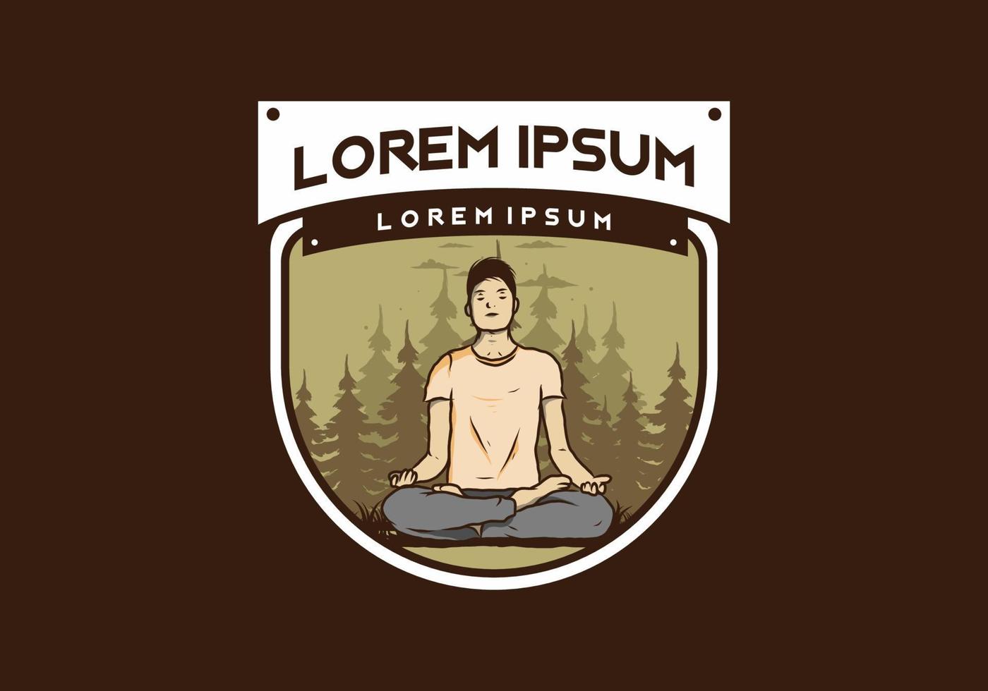 illustration of a someone doing yoga and meditating outdoors in a forest in nature among pine trees vector
