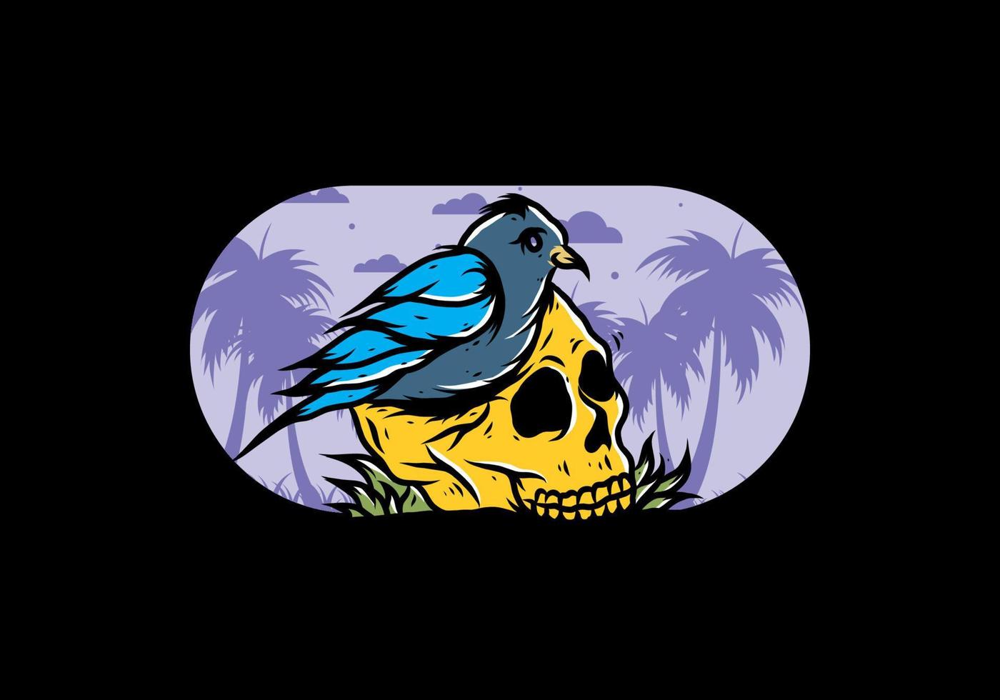 Bird nesting in skull illustration vector