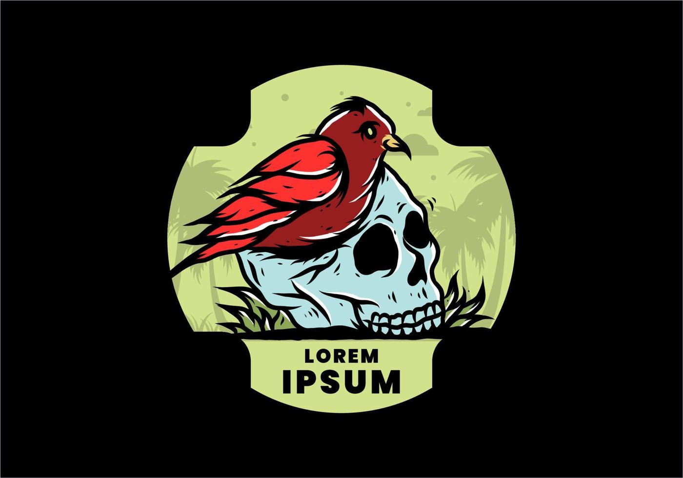 Bird nesting in skull illustration vector