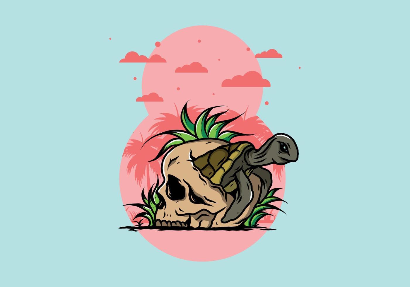 Sea turtle in the skull illustration vector
