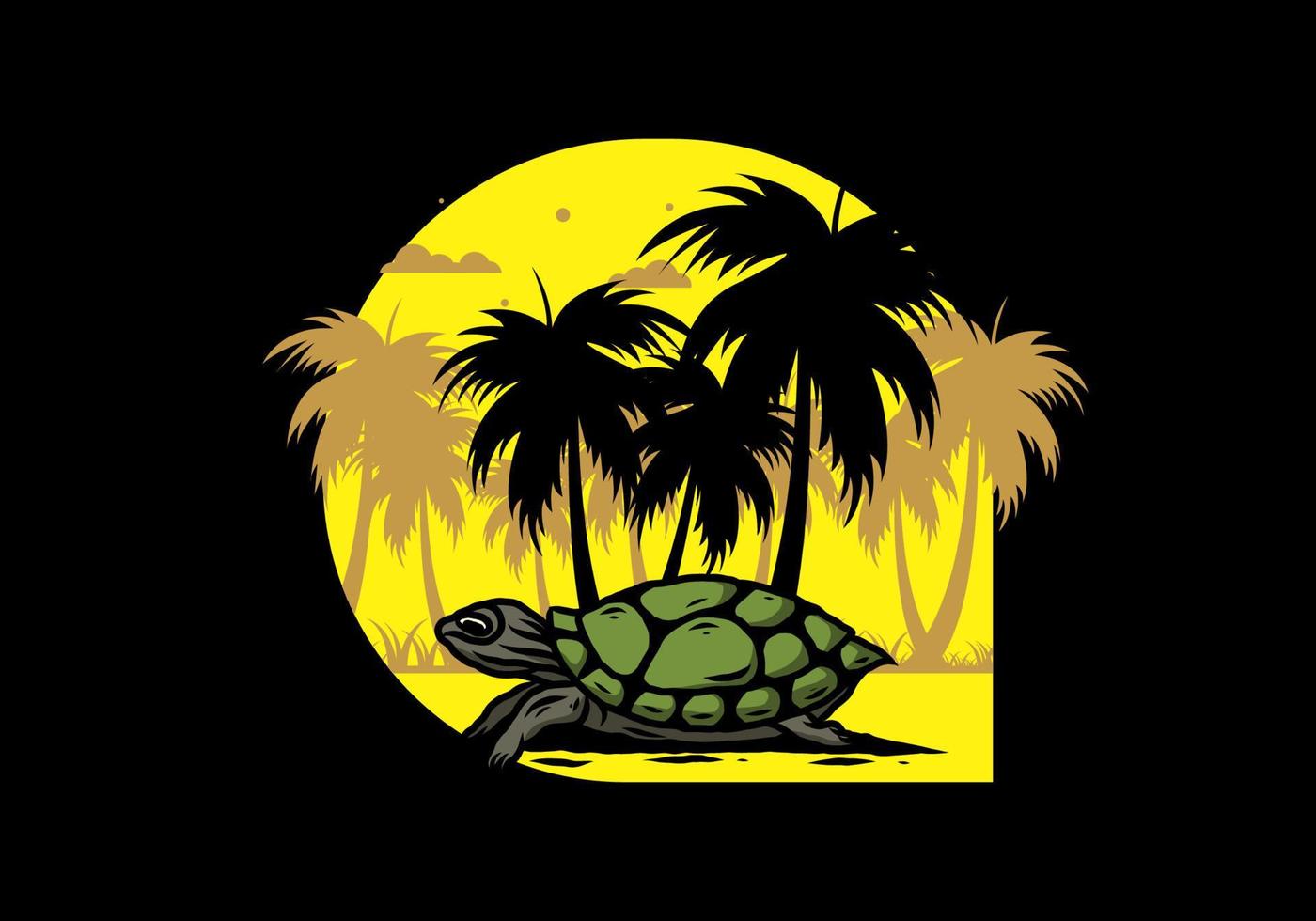 Sea turtle under the coconut tree illustration vector