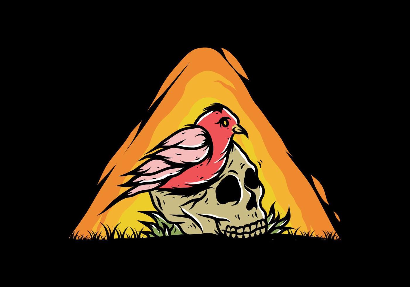 Bird nesting in skull illustration vector