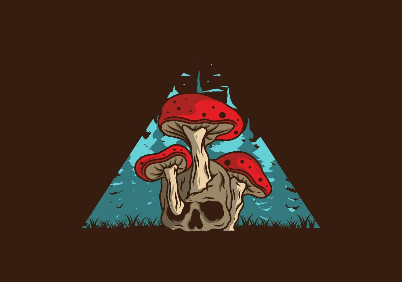 Mushroom growing on human skull illustration vector