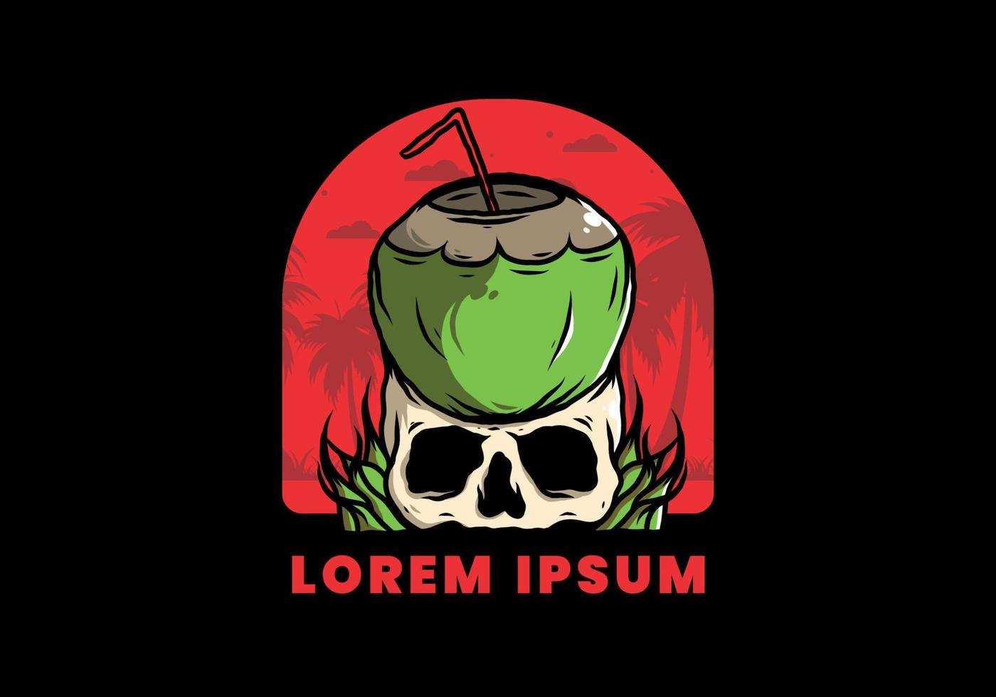 Coconut drink on human skull illustration vector