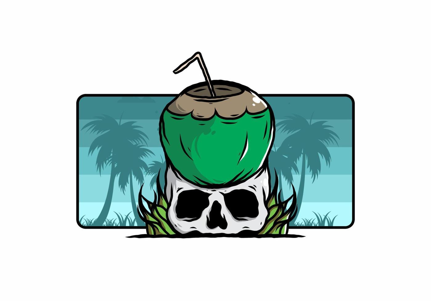 Coconut drink on human skull illustration vector