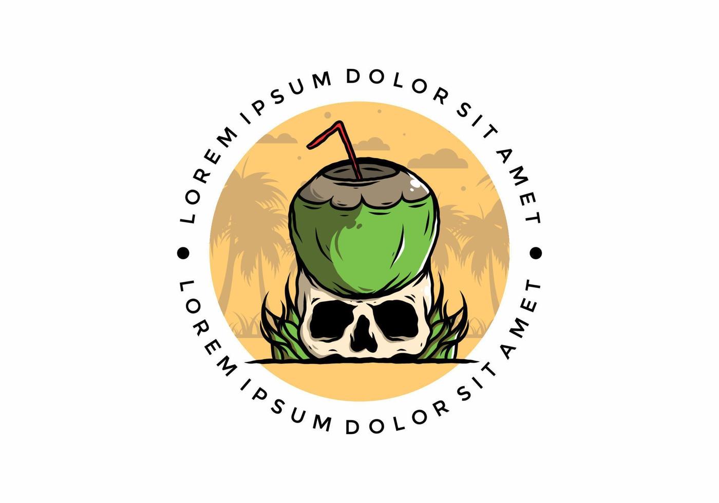 Coconut drink on human skull illustration vector