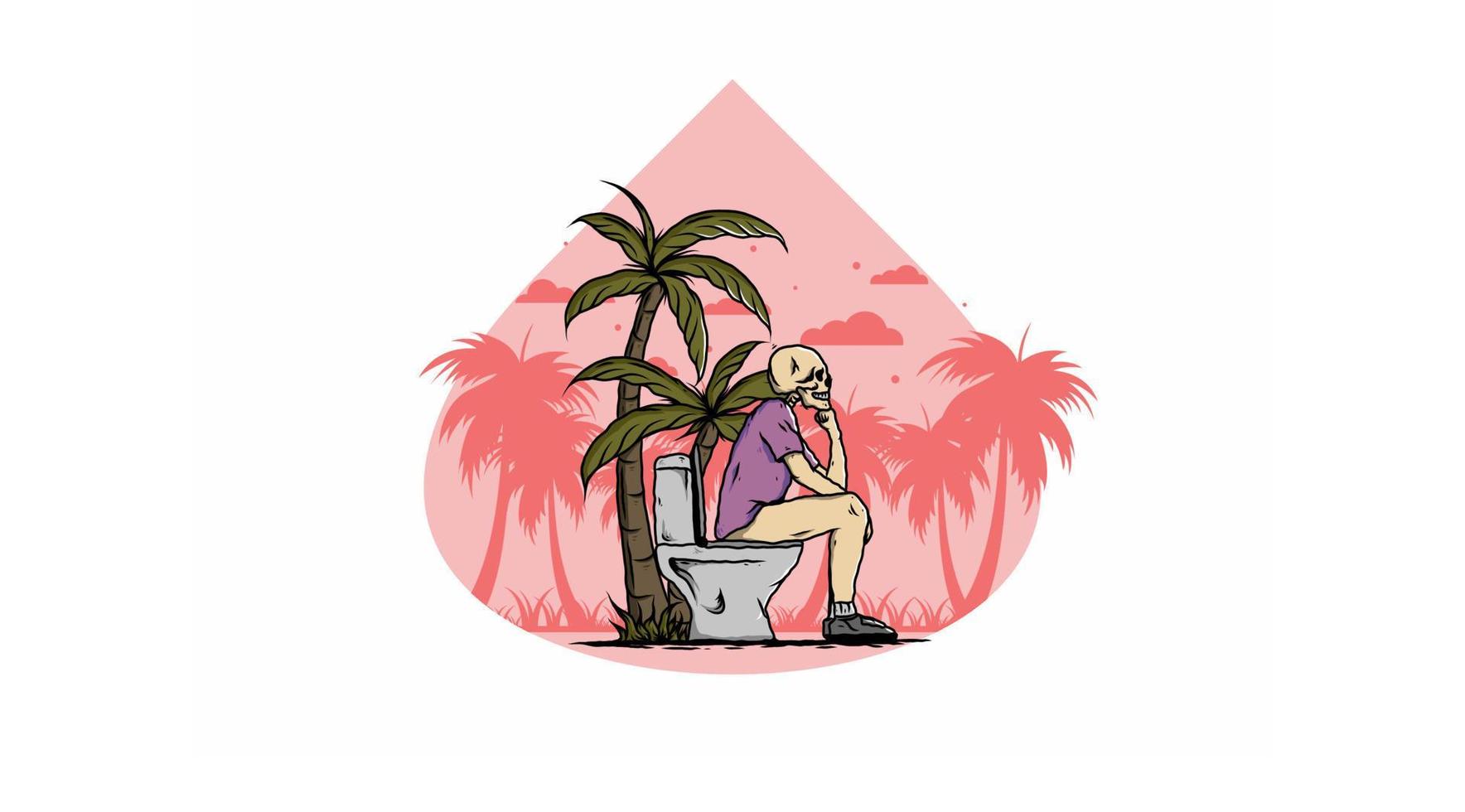 Skeleton man sit on outdoor toilet illustration vector