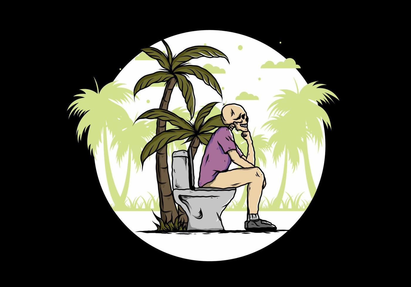 Skeleton man sit on outdoor toilet illustration vector