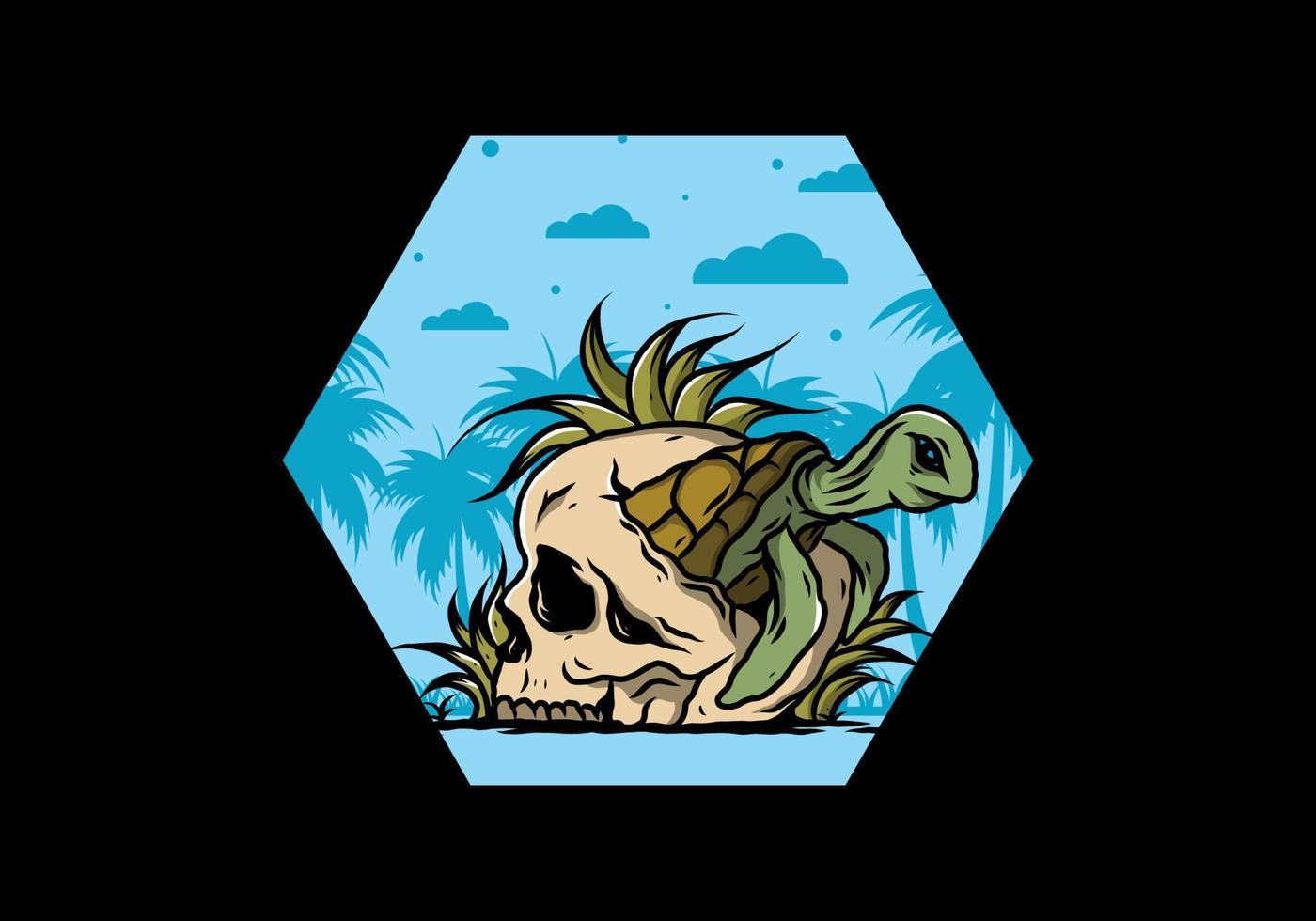 Sea turtle in the skull illustration vector