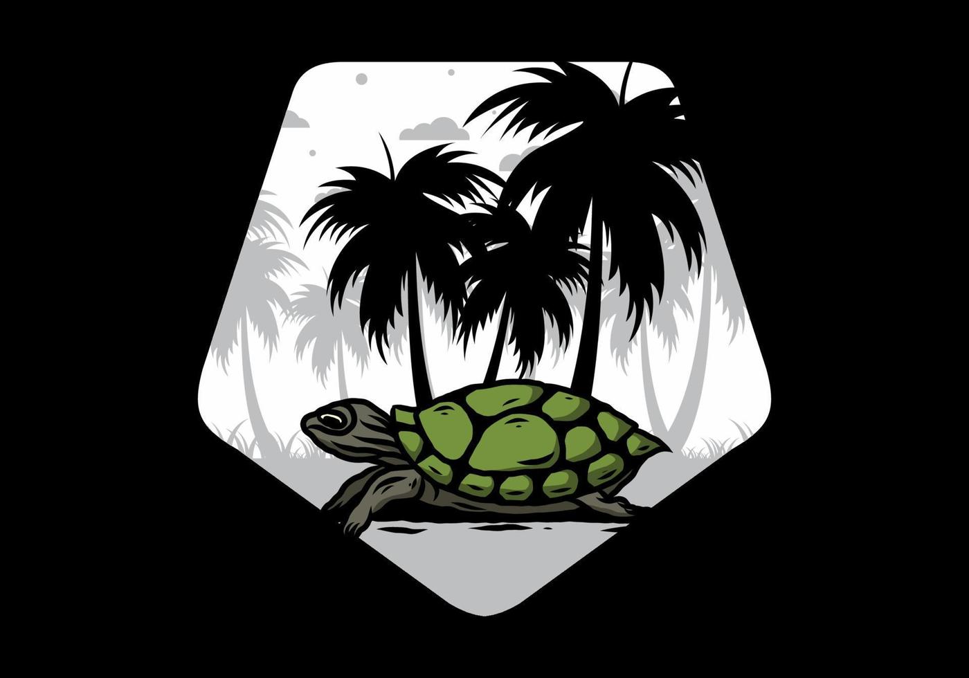 Sea turtle under the coconut tree illustration vector