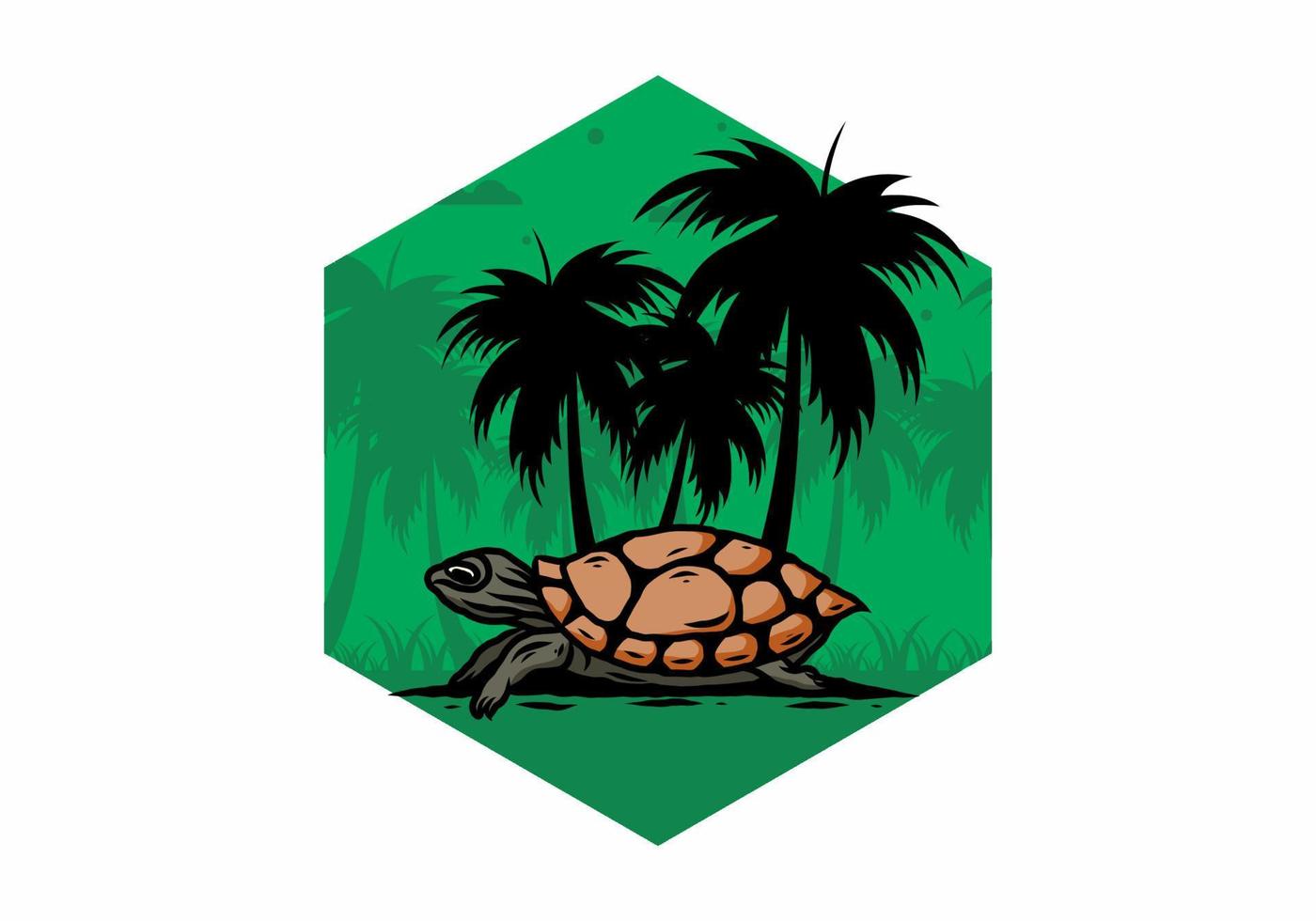 Sea turtle under the coconut tree illustration vector