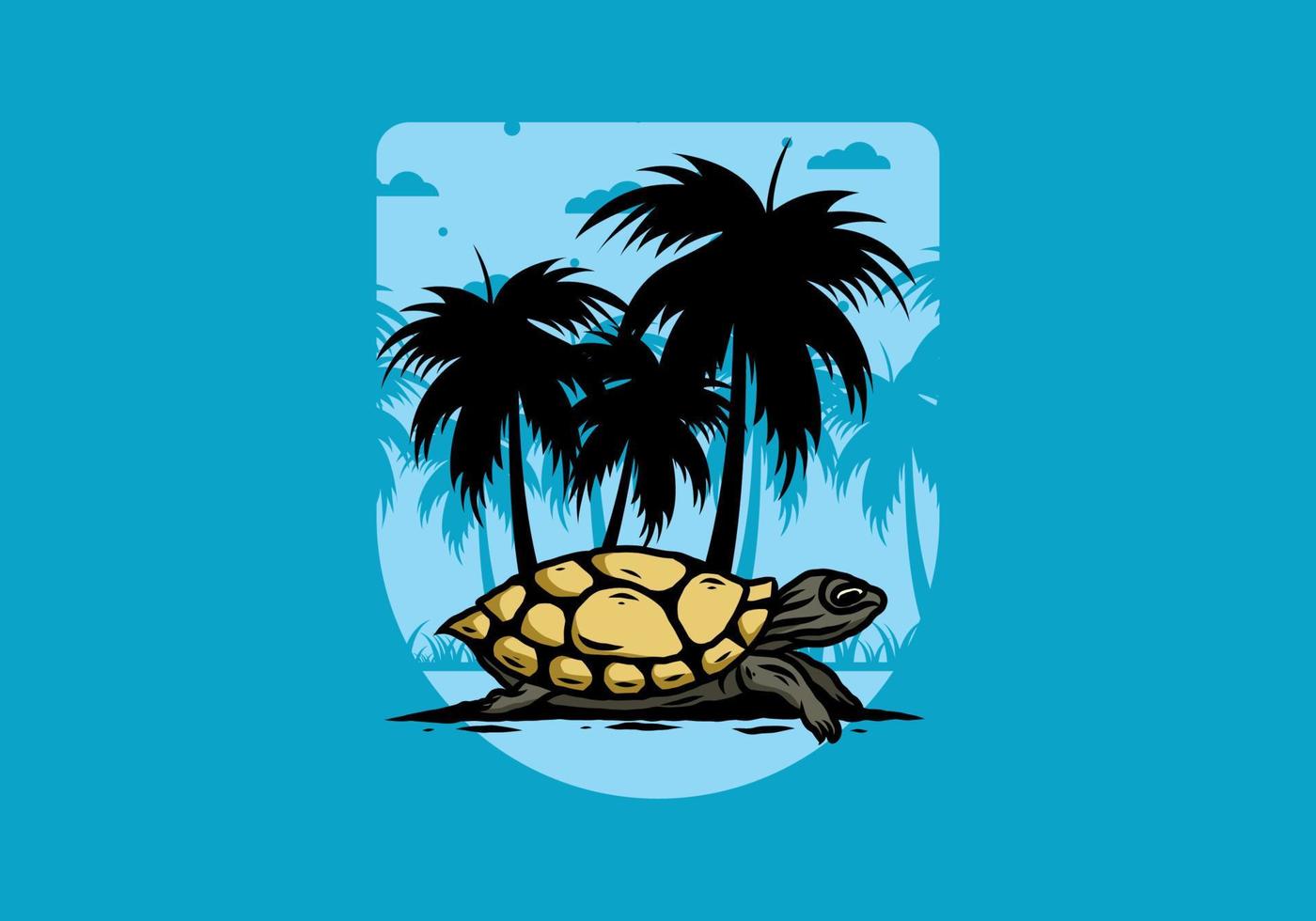 Sea turtle under the coconut tree illustration vector