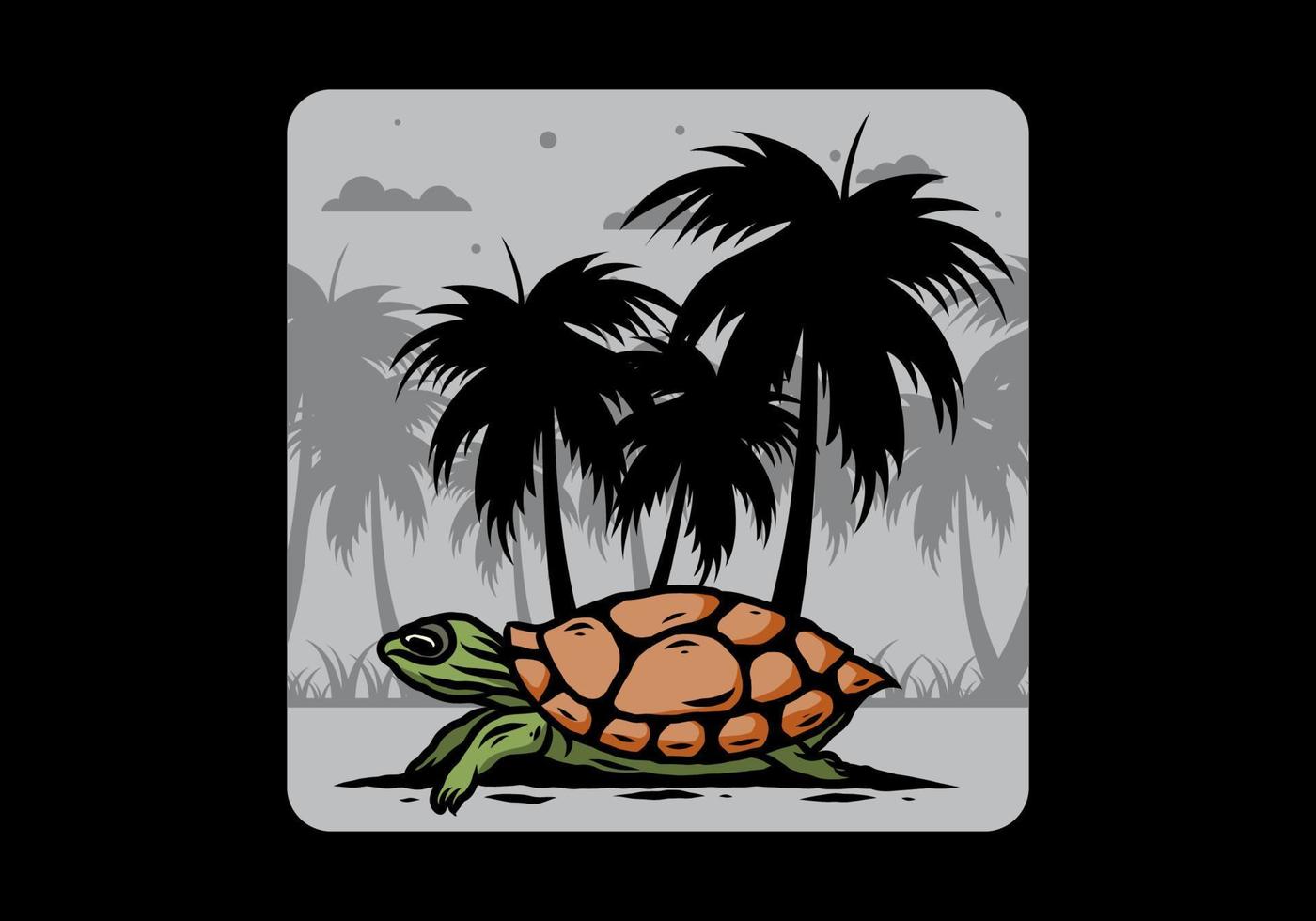 Sea turtle under the coconut tree illustration vector