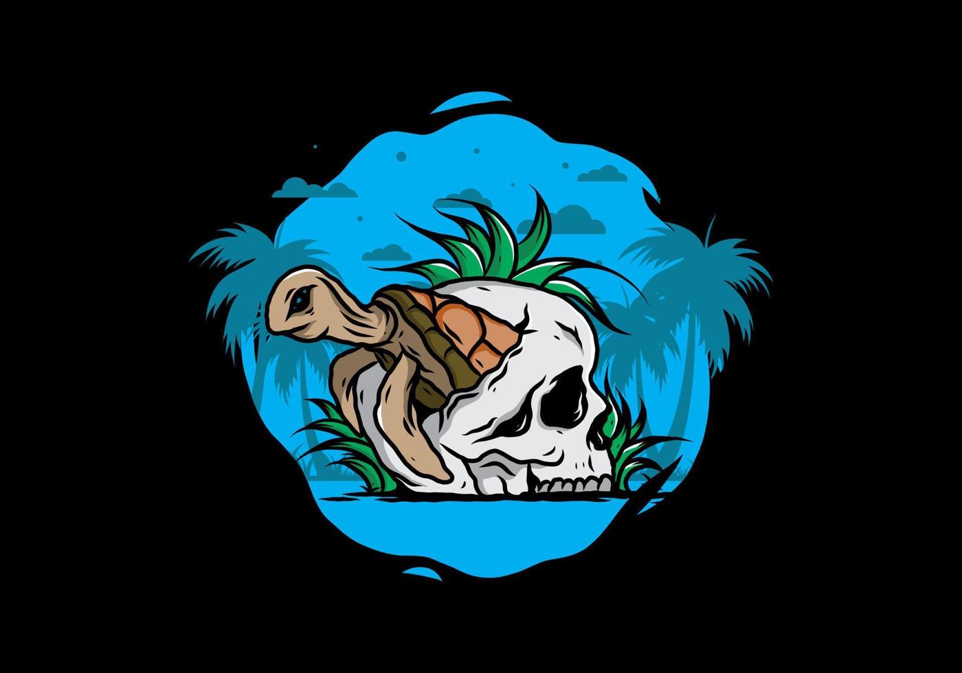 Sea turtle in the skull illustration vector