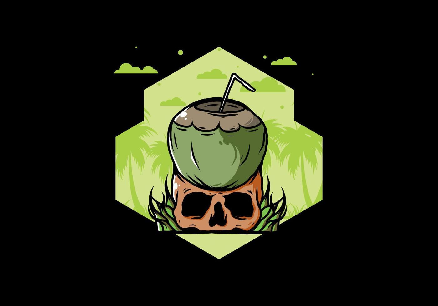 Coconut drink on human skull illustration vector