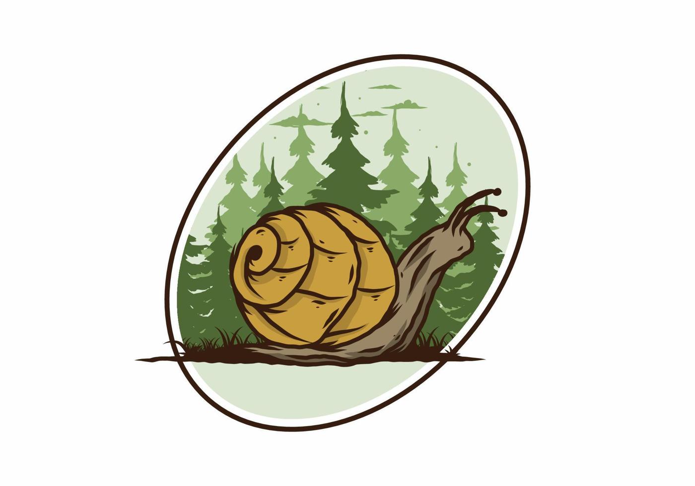Snail creeping in the forest illustration vector