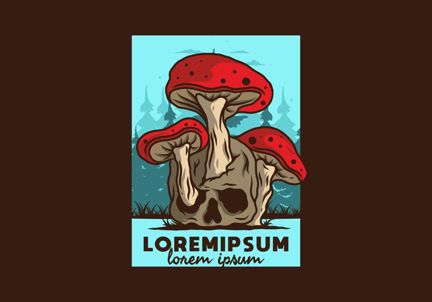 Mushroom growing on human skull illustration vector