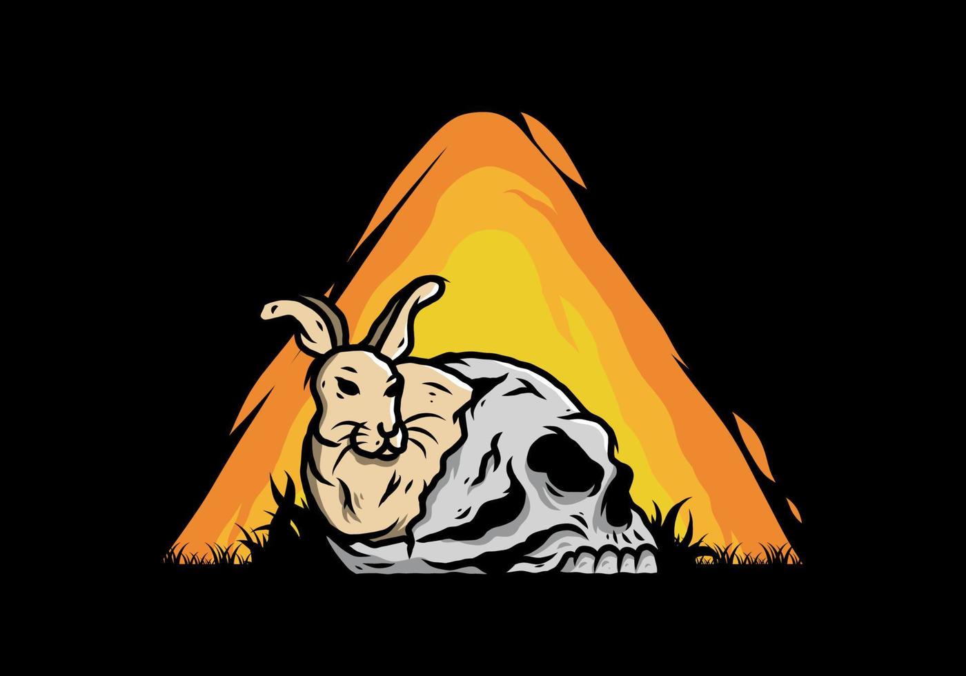 Rabbit hiding inside human skull illustration vector