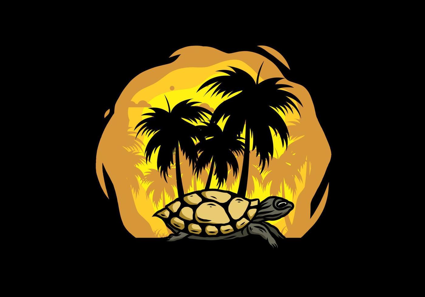 Sea turtle under the coconut tree illustration vector