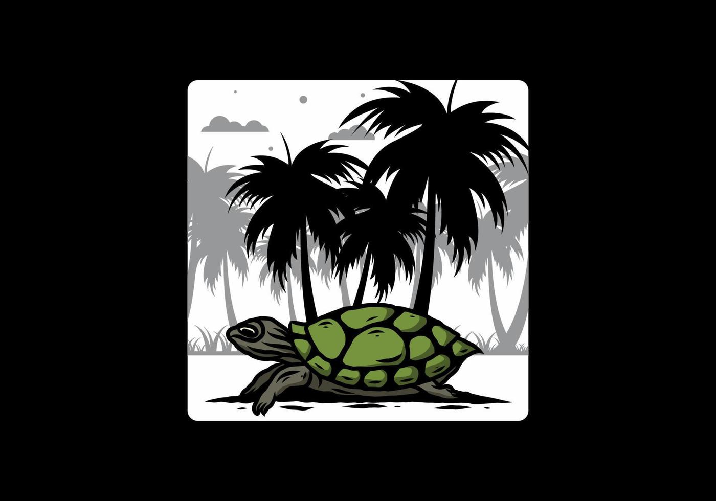 Sea turtle under the coconut tree illustration vector